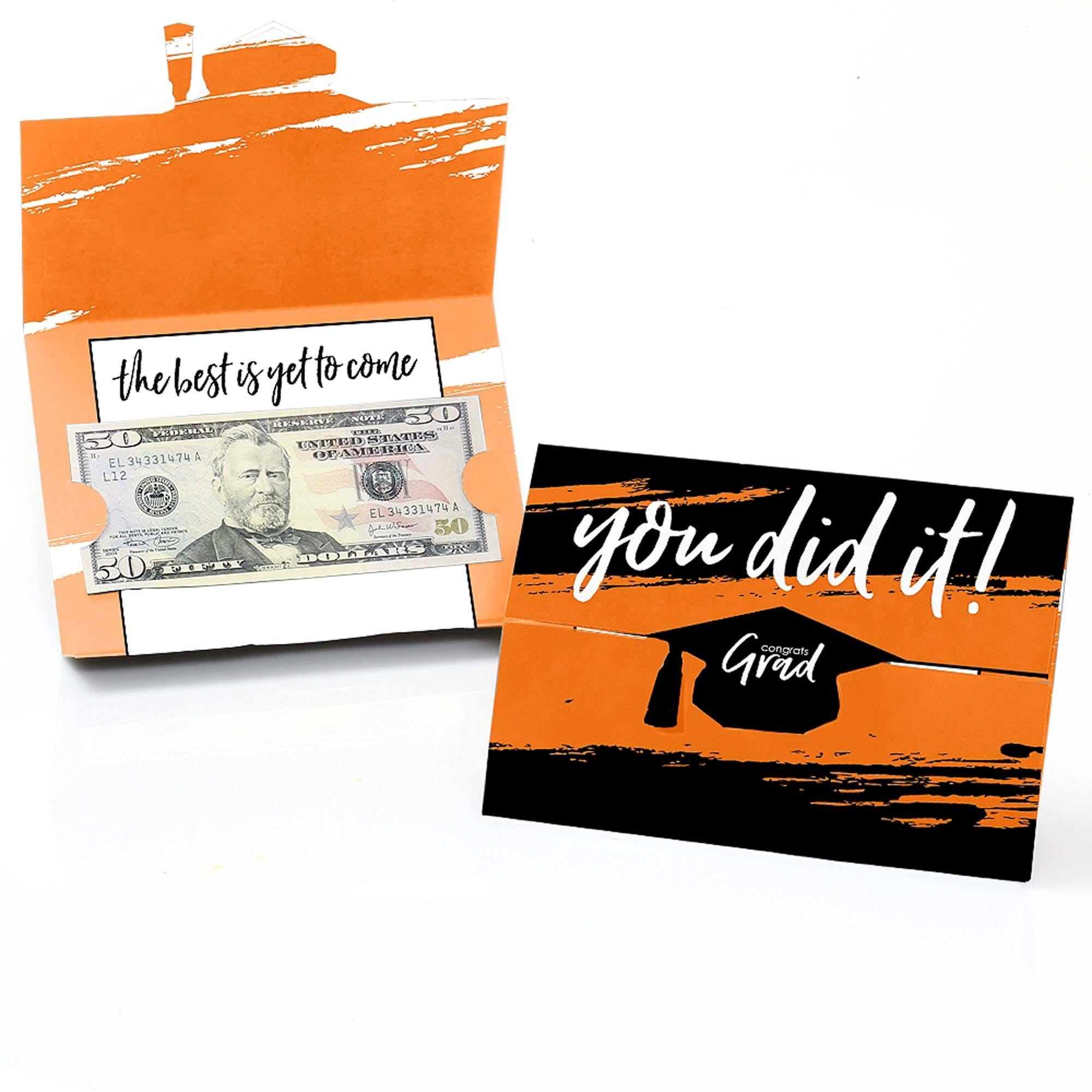 best gift cards for grads Big Dot of Happiness Orange Grad - is Yet to Come - Orange Graduation Party Money and Card Holders - Set of 8 sided on high Graduation Gift Cards | Mastercard®