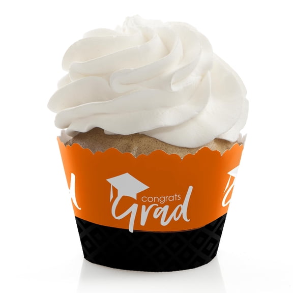 Big Dot of Happiness Orange Graduation Party Decorations - Party Cupcake Wrappers - Set of 12