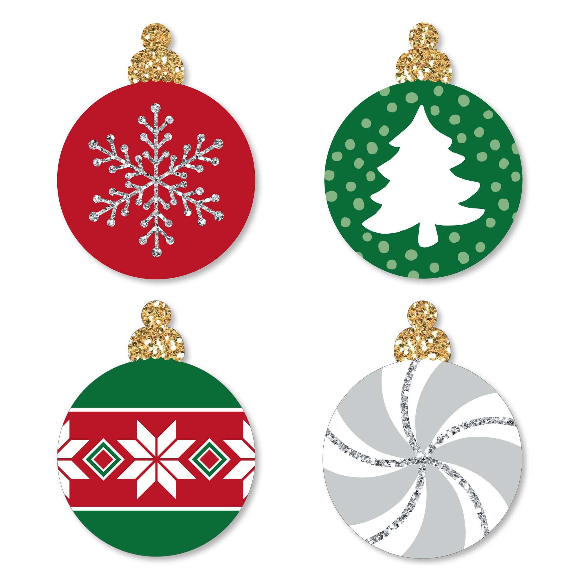 Festive Holiday Ornament Shaped Paper Cut-Outs, 24 Count