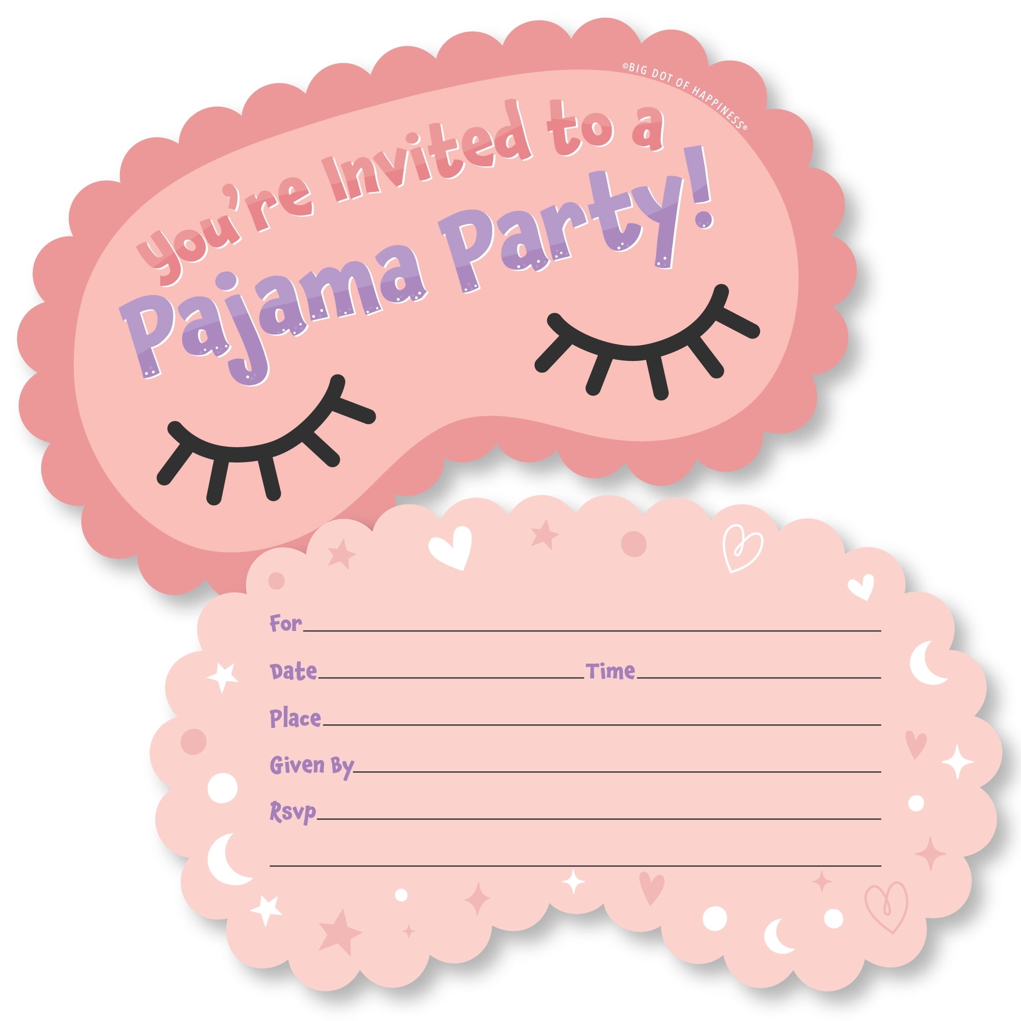 Big Dot of Happiness Pajama Slumber Party - Shaped Fill-In Invitations -  Girls Sleepover Birthday Party Invitation Cards with Envelopes - Set of 12, image size:2000x2000