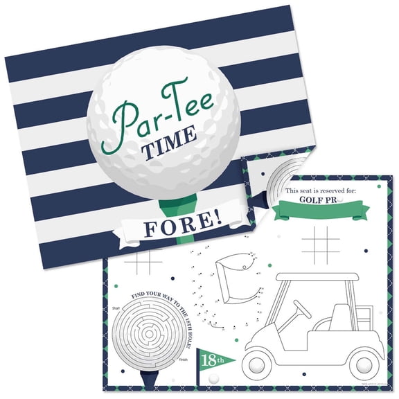 Big Dot of Happiness Par-Tee Time - Golf - Paper Birthday Party Coloring Sheets - Activity Placemats - Set of 16