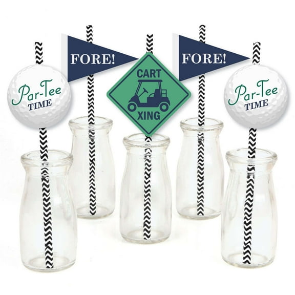 Big Dot of Happiness Par-Tee Time - Golf - Paper Straw Decor - Baby Shower or Birthday Party Striped Decorative Straws - Set of 24