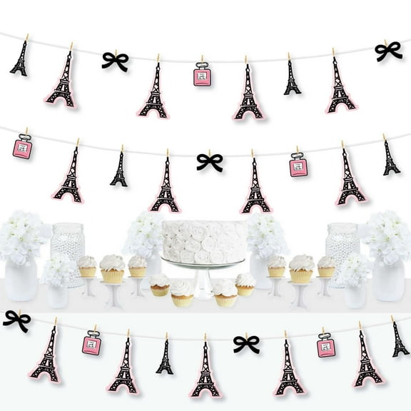 Big Dot of Happiness Paris, Ooh La La - Paris Themed Baby Shower or Birthday Party DIY Decorations - Clothespin Garland Banner - 44 Pieces