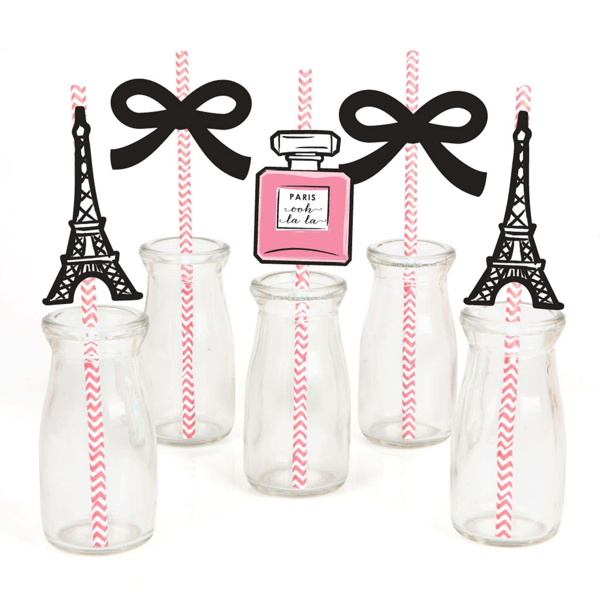Big Dot of Happiness Paris, Ooh La La - Paris Themed Paper Straw Decor - Baby Shower or Birthday Party Striped Decorative Straws - Set of 24