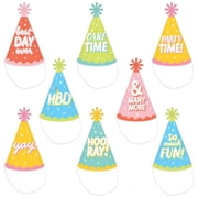 Big Dot of Happiness Party Time - Cone Happy Birthday Party Hats for Kids and Adults - Set of 8 Standard Size