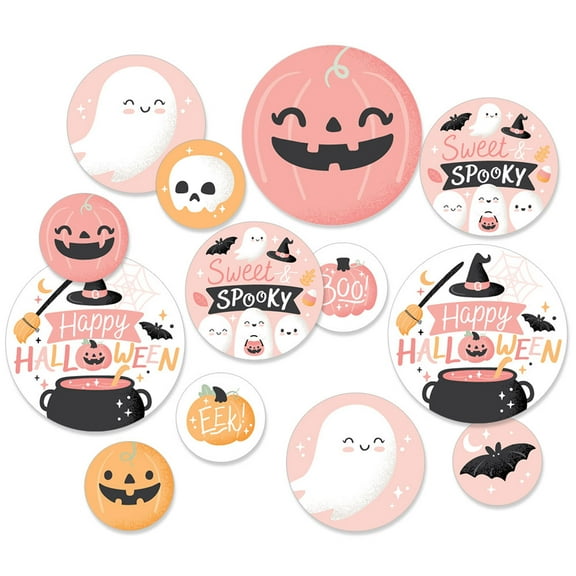 Big Dot of Happiness Pastel Halloween - Pink Pumpkin Party Giant Circle Confetti - Party Decorations - Large Confetti 27 Count