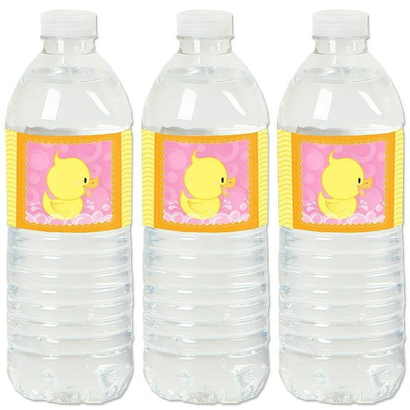 Big Dot of Happiness Pink Ducky Duck - Baby Shower or Birthday Party Water Bottle Sticker Labels - Set of 20