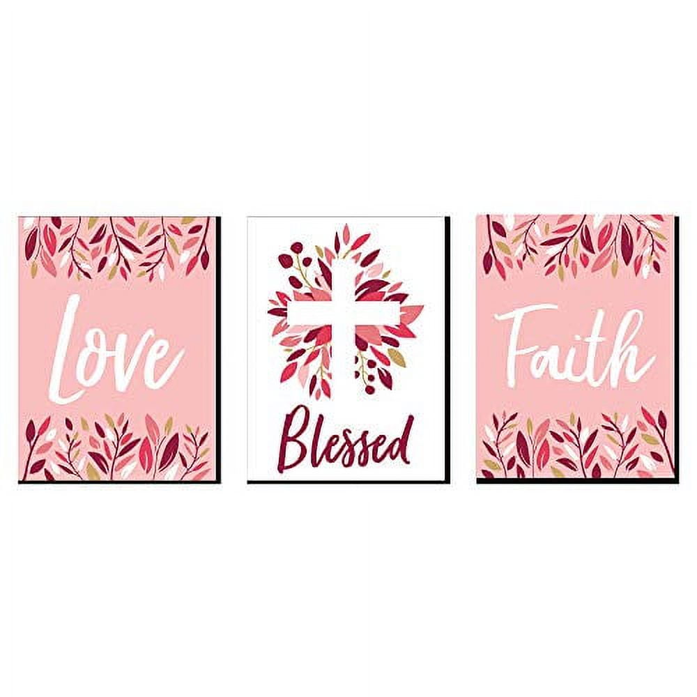 Big Dot of Happiness Pink Elegant Cross Nursery Wall Art, Kids Room