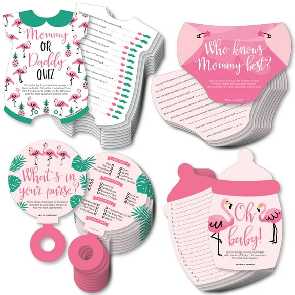 Big Dot of Happiness Pink Flamingo - Party Like a Pineapple - 4 Tropical Summer Party Games - 10 Cards Each - Gamerific Bundle