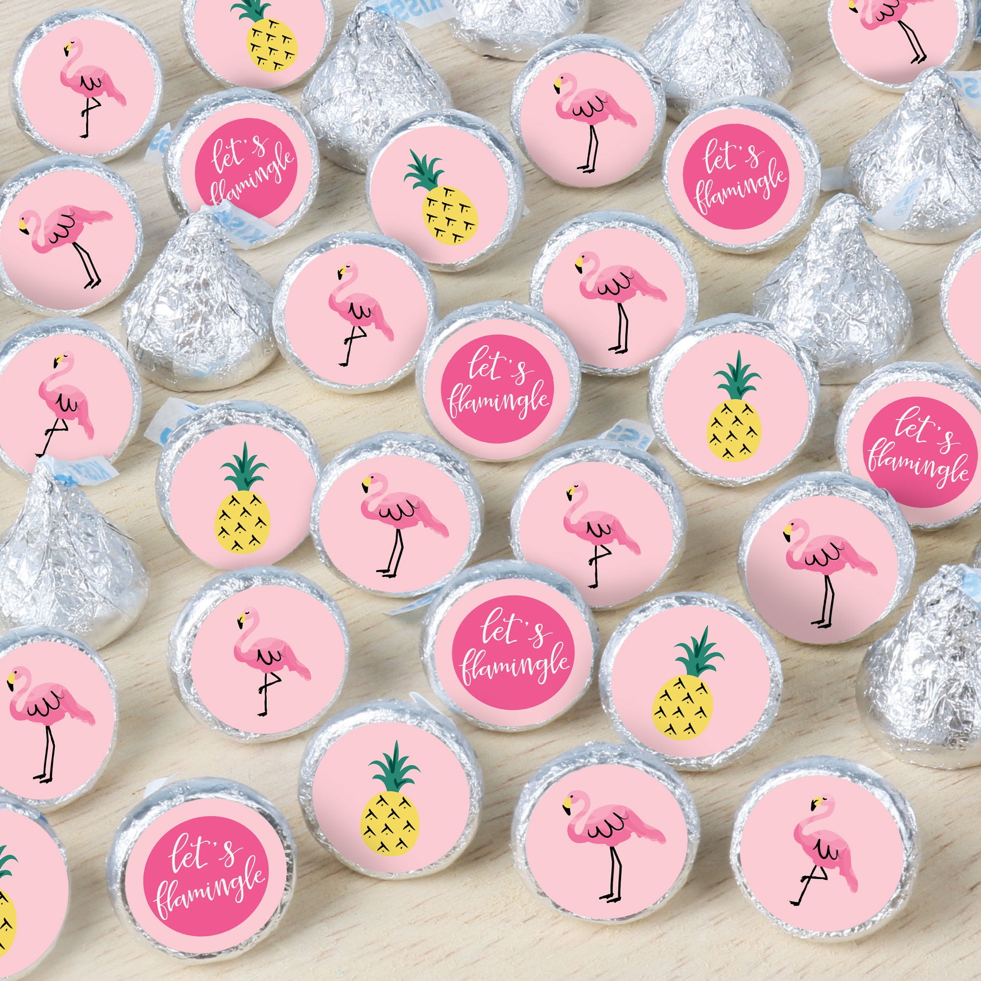 Big Dot of Happiness Pink Flamingo - Party Like a Pineapple - Tropical Summer Party Small Round Candy Stickers - Party Favor Labels - 324 Count