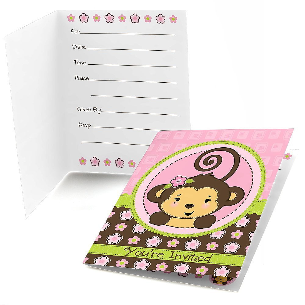 Monkeys Invitations in Foil - 8 Blank Invitations & 8 Envelopes