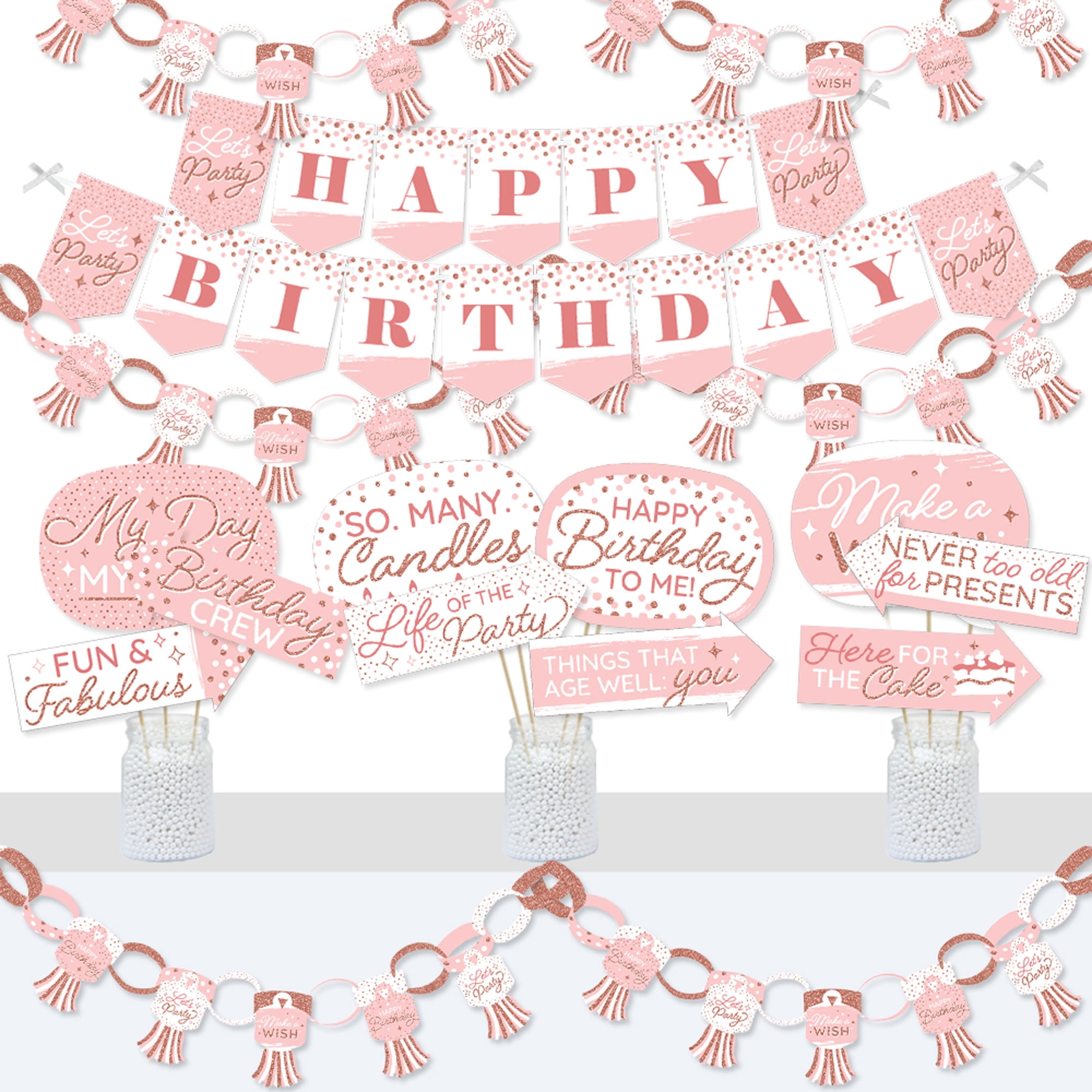 Big Dot of Happiness Pink Rose Gold Birthday - Banner and Photo Booth ...