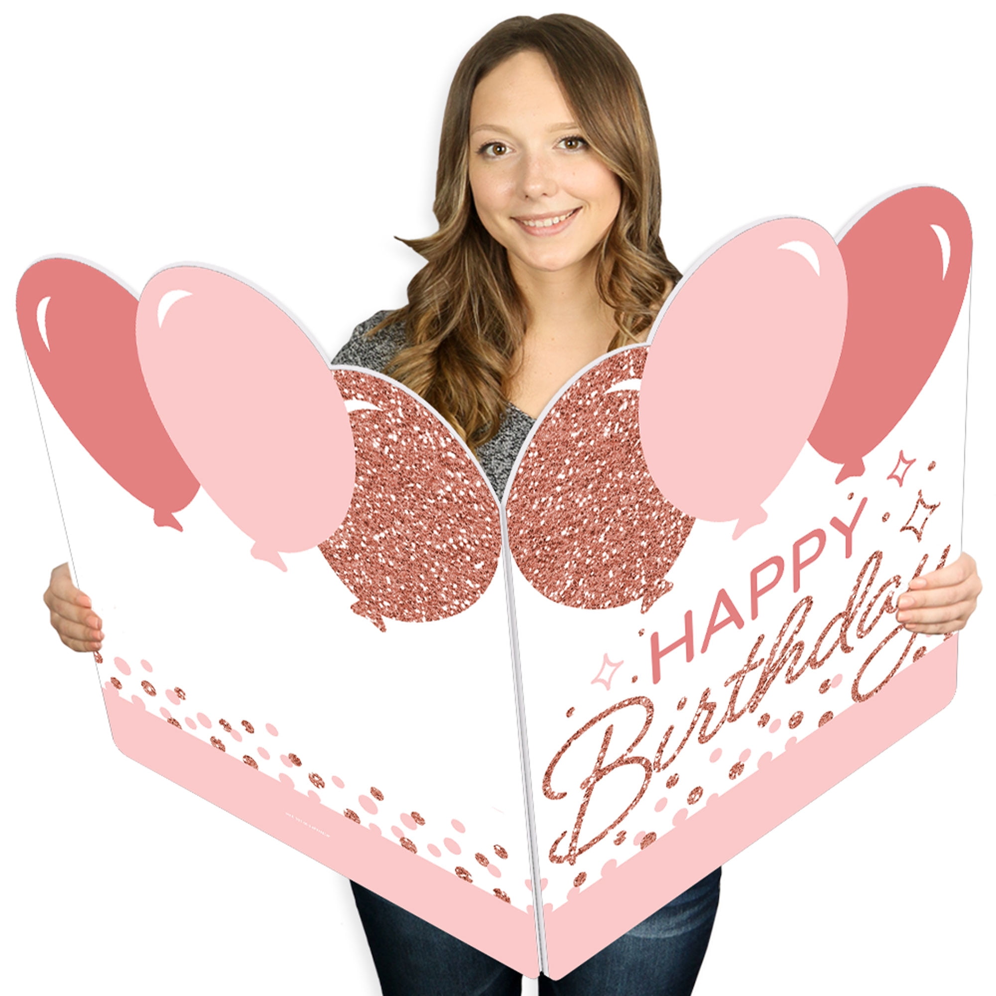 Big Dot of Happiness Pink Rose Gold Birthday - Happy Birthday Giant Greeting Card - Big Shaped Jumborific Card - 16.5 x 22 inches