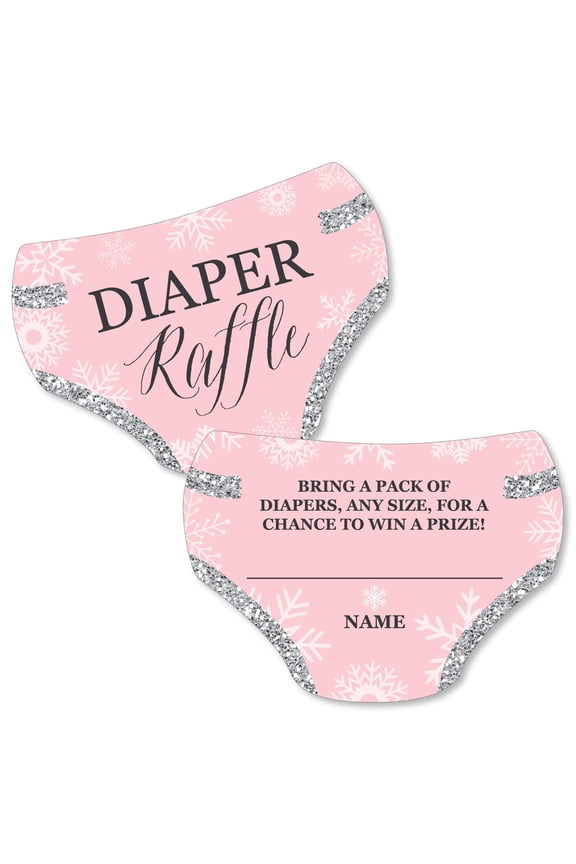 Pink Winter Wonderland - Diaper Shaped Raffle Ticket Inserts - Snowflake Baby Shower Activities - Diaper Raffle Game - Set of 24