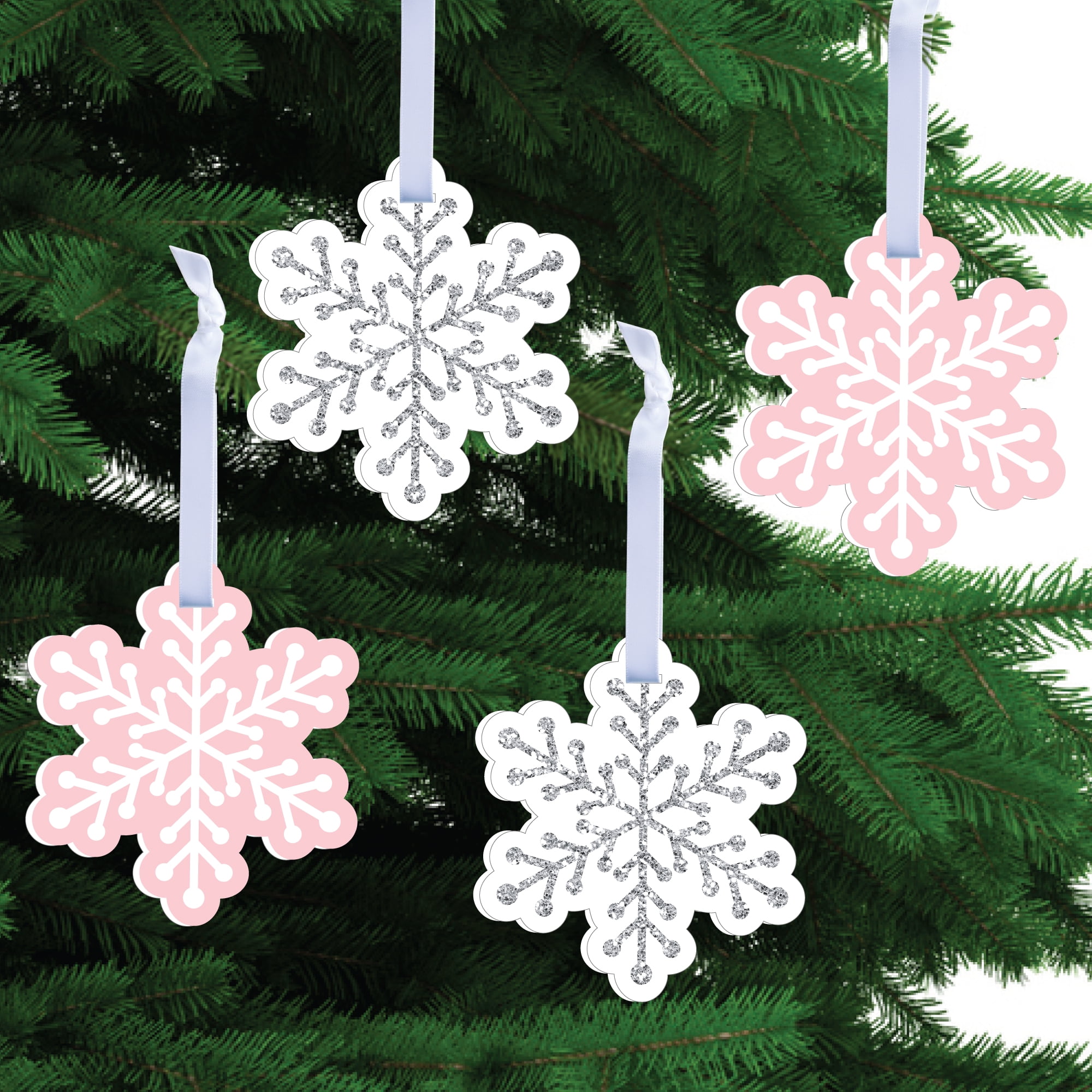 200Pcs Snowflakes Confetti Decorations for Winter Wonderland Decorations,  White Pink Silver Winter Snowflake Confetti for Winter Christmas Birthday