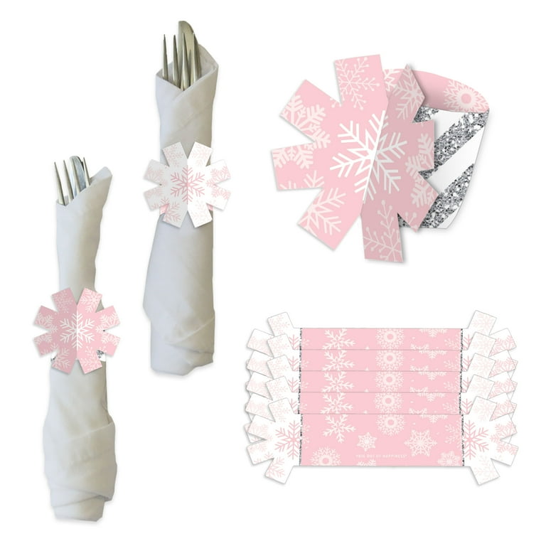 Big Dot of Happiness Pink Winter Wonderland Holiday Snowflake Birthday Party and Baby Shower Paper Napkin Holder Napkin Rings Set of 24 Walmart