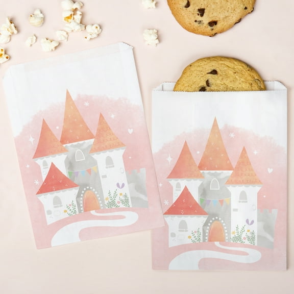 Big Dot of Happiness Princess Paper Treat Bags, Girls Birthday Party Candy Bags, Individual Greaseproof White Paper Sandwich Cookie Bags - 25 Count