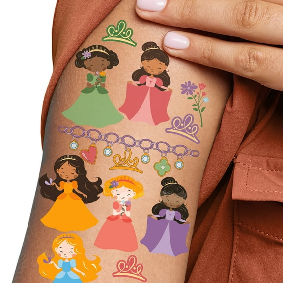 Big Dot of Happiness Princess Temporary Tattoos for Kids' Party Favors, Princess Party for Girls' Birthday, Set of 12 Tattoo Sheets  60 Total Tats