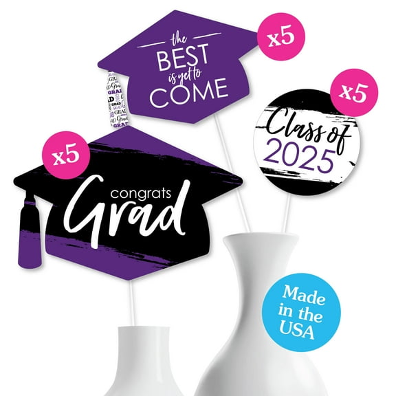Big Dot of Happiness Purple 2025 Graduation Party Centerpiece Sticks - Table Toppers - Set of 15