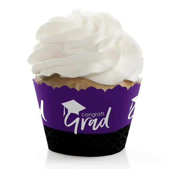 Big Dot of Happiness Purple Graduation Party Decorations - Party Cupcake Wrappers - Set of 12