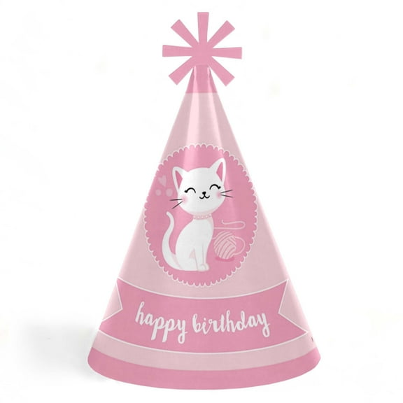 Big Dot of Happiness Purr-fect Kitty Cat - Cone Happy Birthday Party Hats for Kids and Adults - Set of 8 (Standard Size)