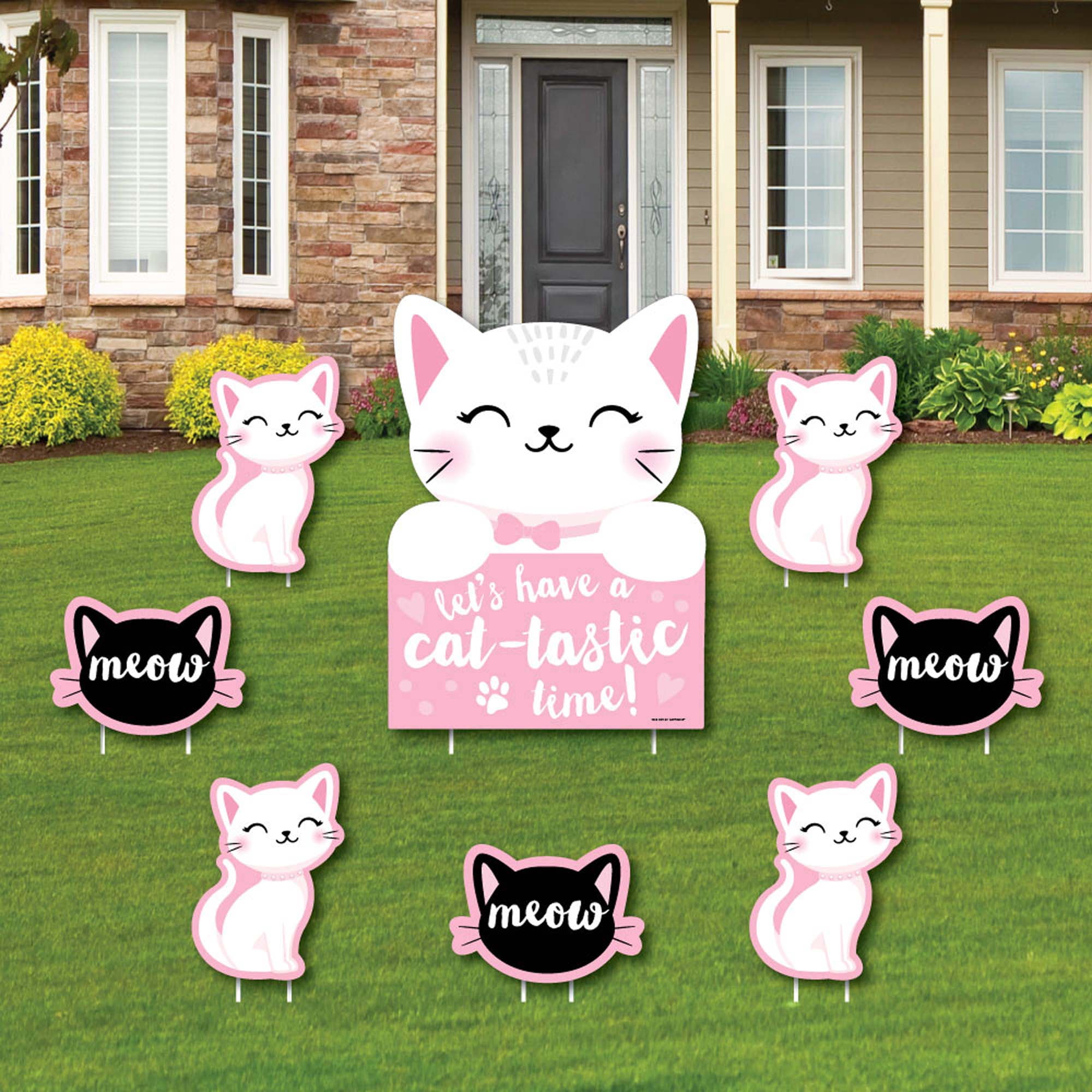 Big Dot of Happiness Purr-fect Kitty Cat - Yard Sign and Outdoor Lawn Decorations - Kitten Meow Baby Shower or Birthday Party Yard Signs - Set of 8