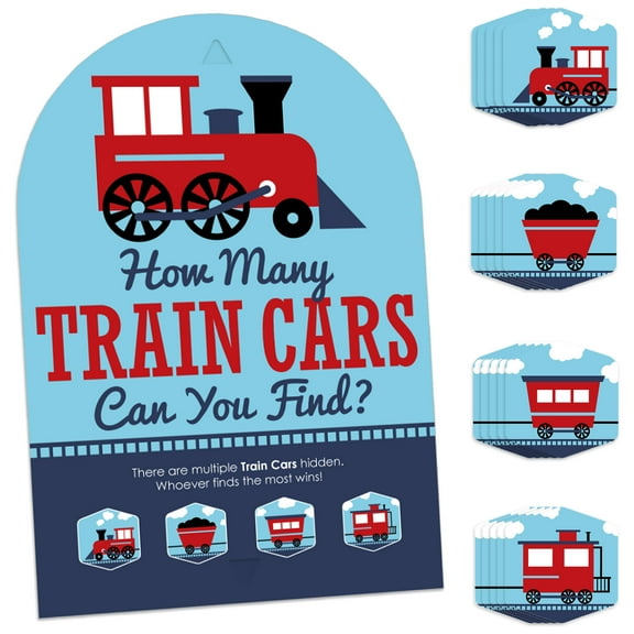 Big Dot of Happiness Railroad Party Crossing - Steam Train Birthday Party or Baby Shower Scavenger Hunt 1 Stand and 48 Game Pieces Hide and Find Game