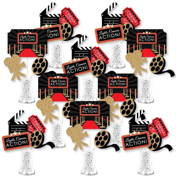 Big Dot of Happiness Red Carpet - Movie Night Party Centerpiece Sticks - Showstopper Table Toppers - 35 Pieces