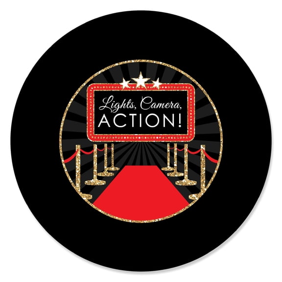 Big Dot of Happiness Red Carpet - Movie Night Party Circle Sticker Labels - 24 Count