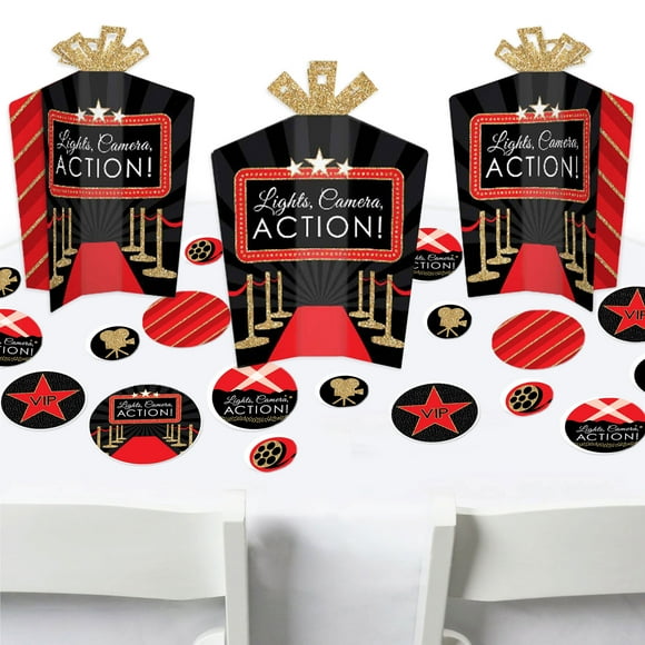 Big Dot of Happiness Red Carpet - Movie Night Party Decor and Confetti - Terrific Table Centerpiece Kit - Set of 30