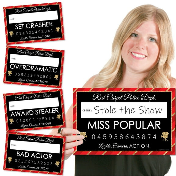 Big Dot of Happiness Red Carpet - Movie Night Party Mug Shots - Photo Booth Props Kit - 20 Count
