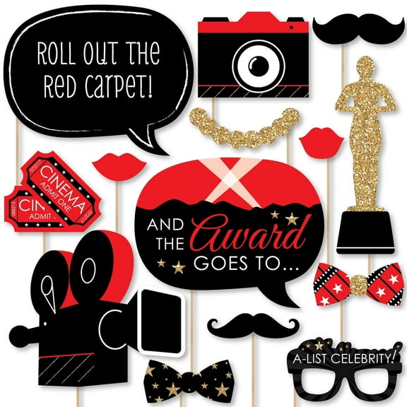 Big Dot of Happiness Red Carpet - Movie Night Party Photo Booth Props Kit - 20 Count