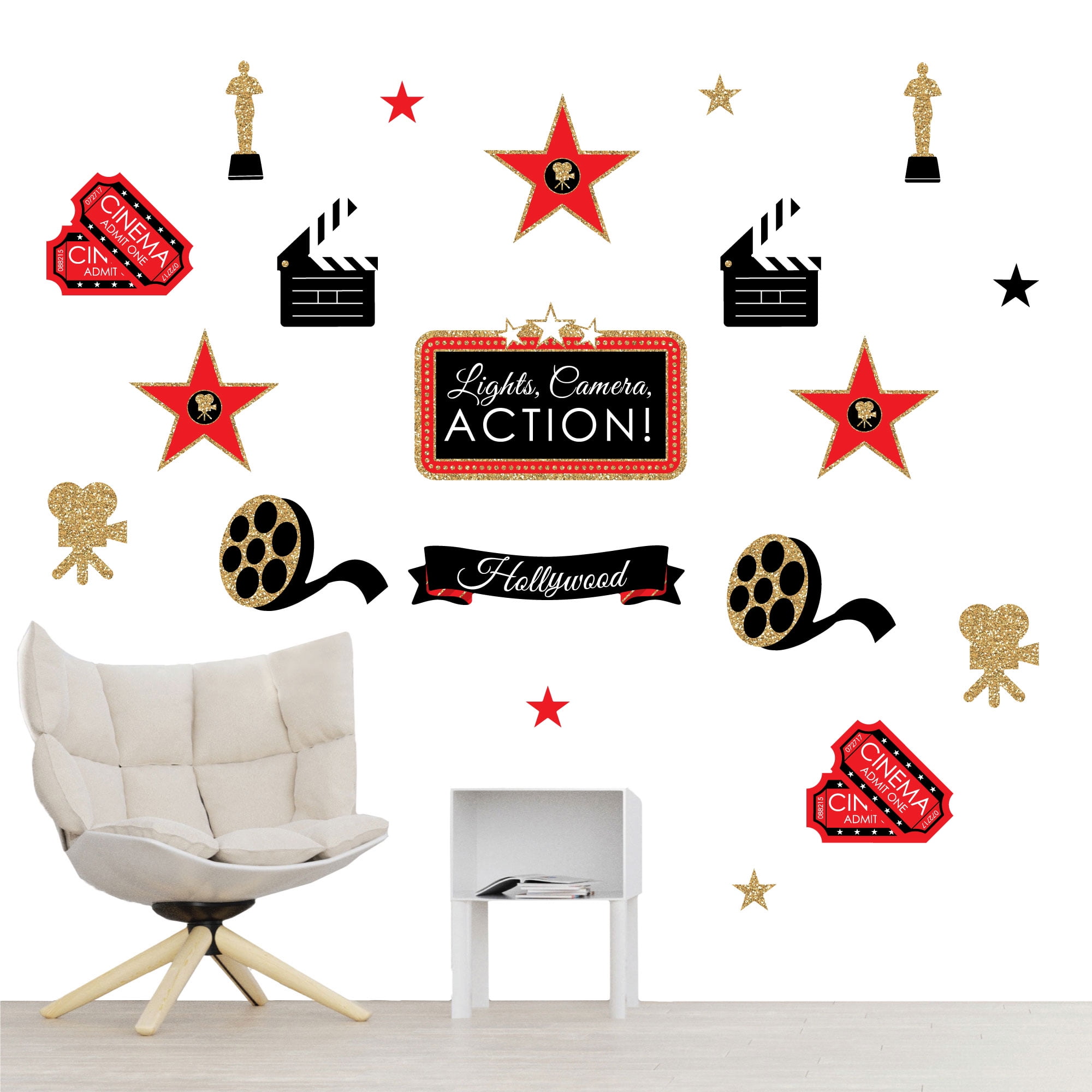 Hollywood Red Carpet Movie Theater Vinyl Wall Decals Set