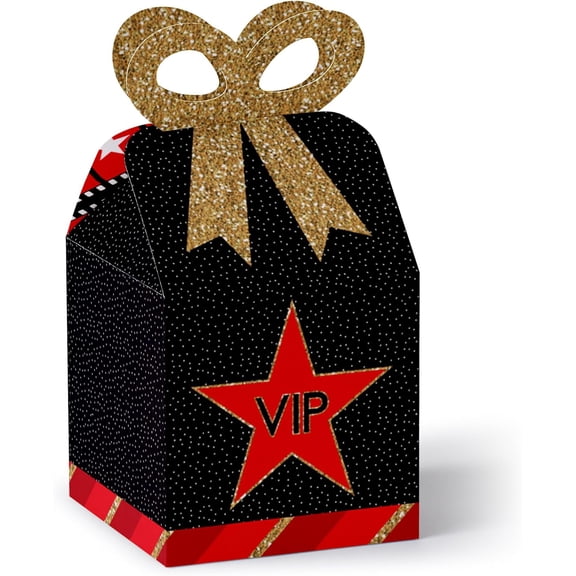 Big Dot of Happiness Red Carpet - Square Favor Gift Boxes - Movie Night Party Bow Boxes - Set of 12