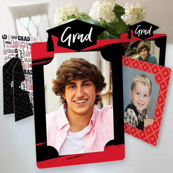 Big Dot of Happiness Red Graduation Party Centerpieces - 4x6 Picture Display - Paper Photo Frames - Set of 12