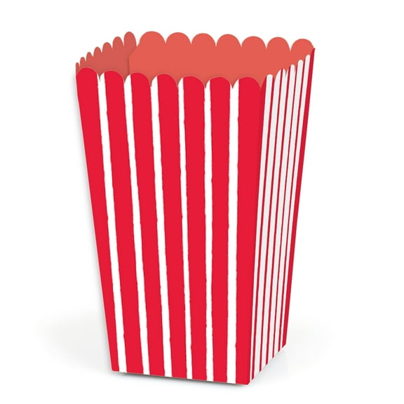 Big Dot of Happiness Red Stripes - Simple Party Favor Popcorn Treat Boxes - Set of 12