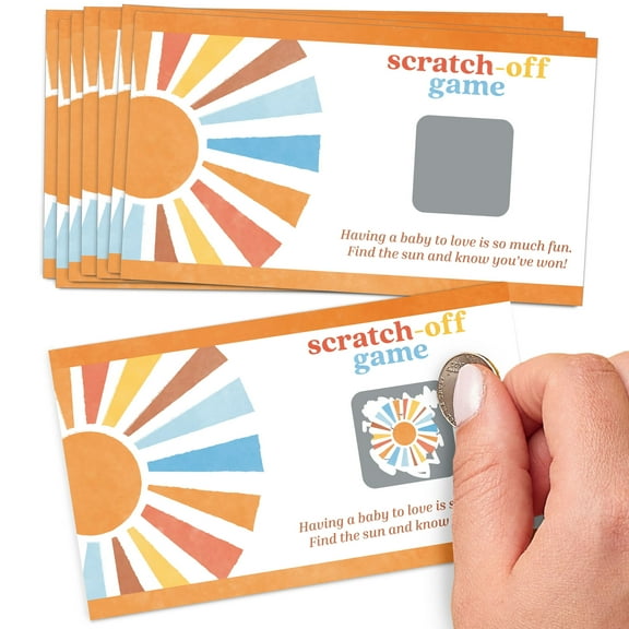 Big Dot of Happiness Retro Sunshine Baby Shower Scratchers, Here Comes The Son Boy Boho Party Game Scratch Off Cards - 22 Count
