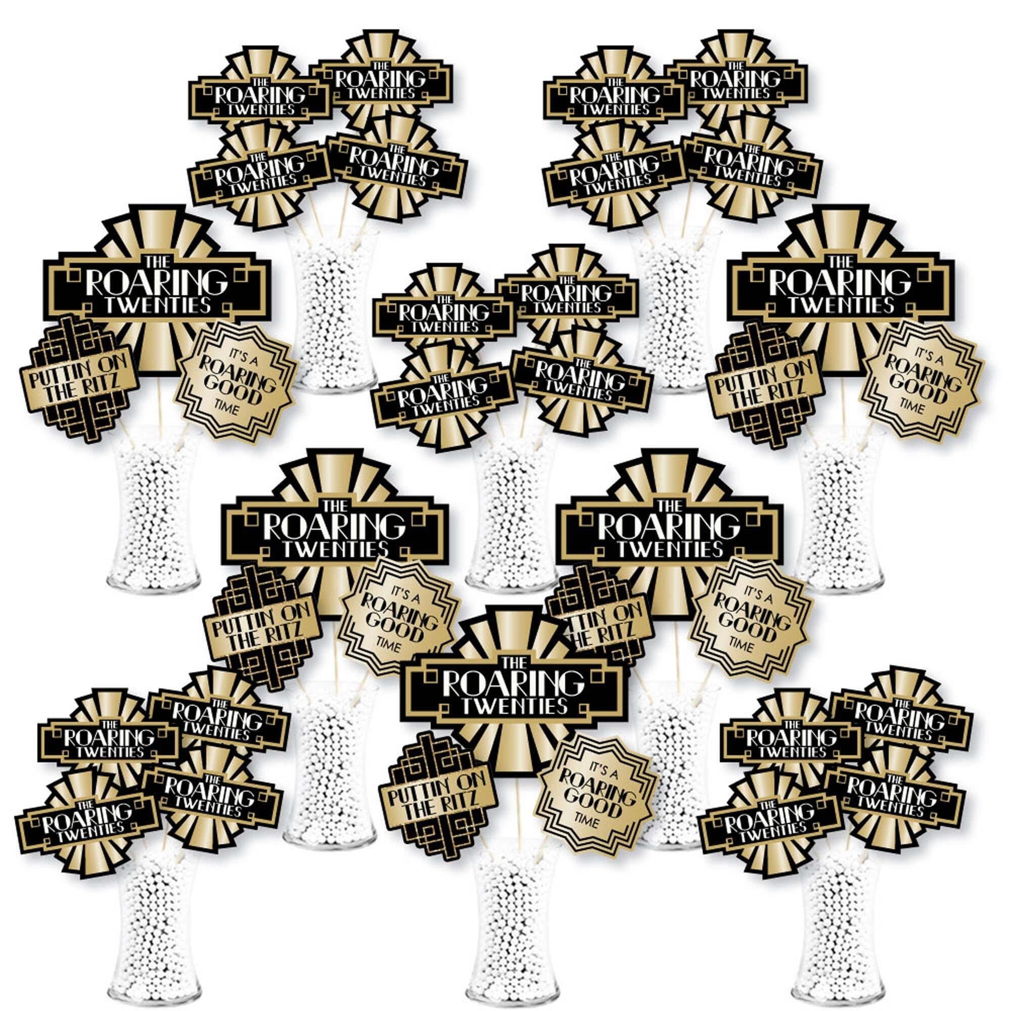 Big Dot of Happiness Roaring 20s - 1920s Art Deco Jazz Party Decor and Confetti - Terrific Table Centerpiece Kit - Set of 30, Black