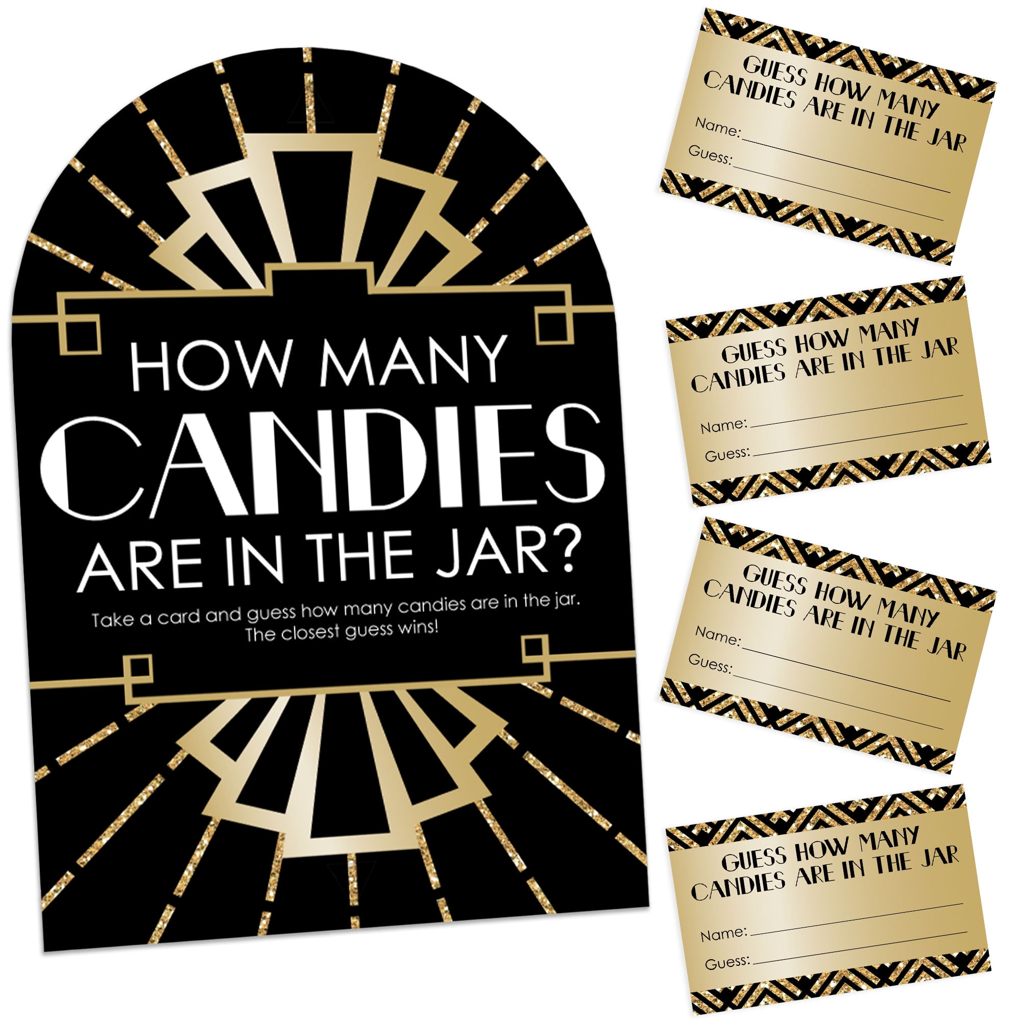 Big Dot of Happiness Roaring 20s - How Many Candies 1920s Art Deco Jazz Party Game - 1 Stand and 40 Cards - Candy Guessing Game