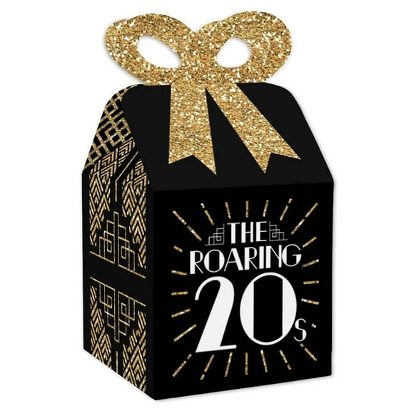 Big Dot of Happiness Roaring 20's - Square Favor Gift Boxes - 1920s Art Deco Jazz Party Bow Boxes - Set of 12