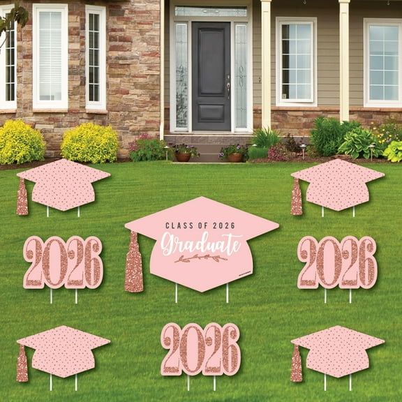 Big Dot of Happiness Rose Gold Class of 2026 Outdoor Decorations - Graduation Yard Signs - Set of 8