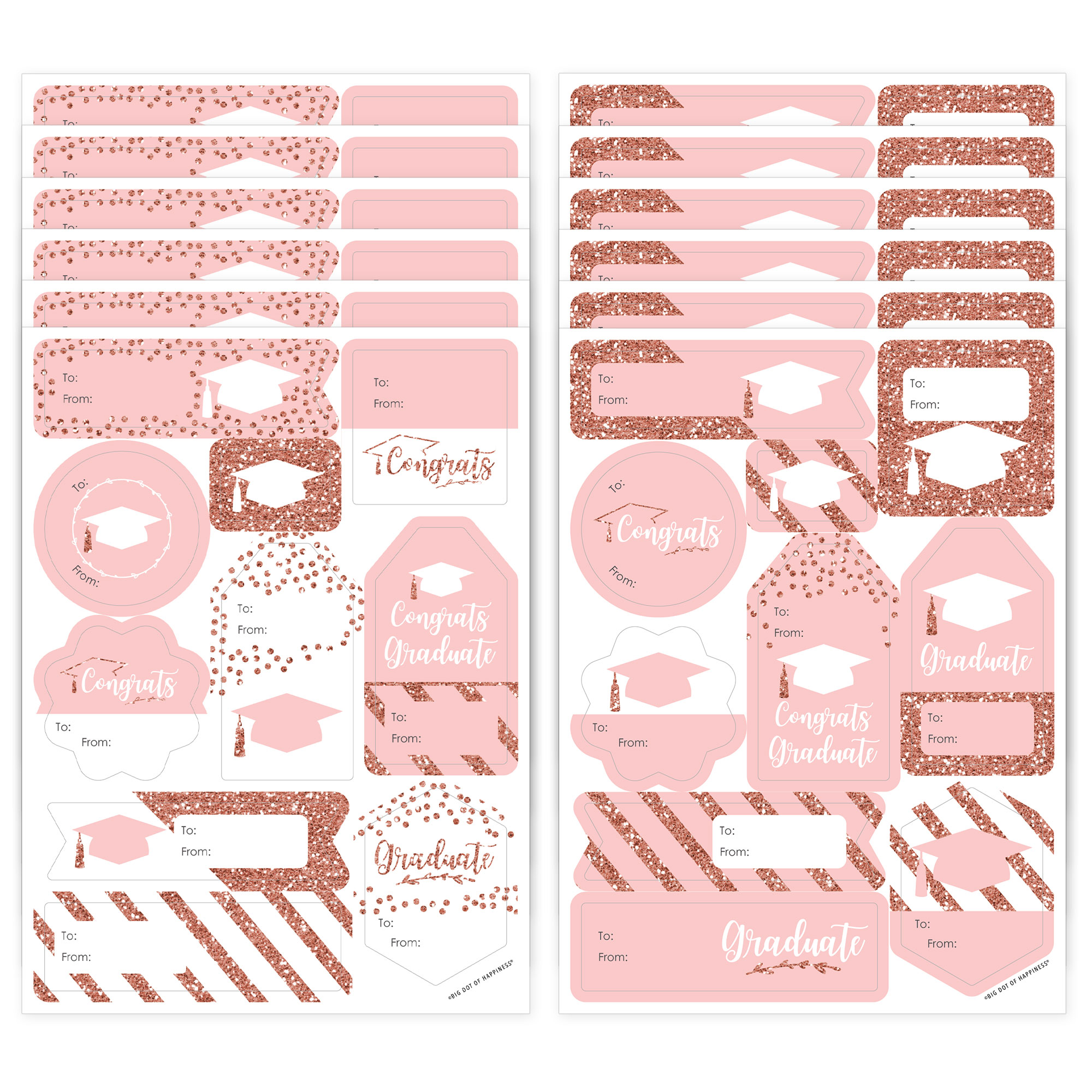 Graduation Themed Labels Big Dot of Happiness Rose Gold Grad - Assorted Graduation Party Gift ...