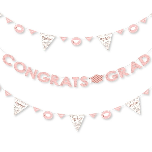 Big Dot of Happiness Rose Gold Grad - Graduation Party Letter Banner Decoration - 36 Banner Cutouts and Congrats Grad Banner Letters