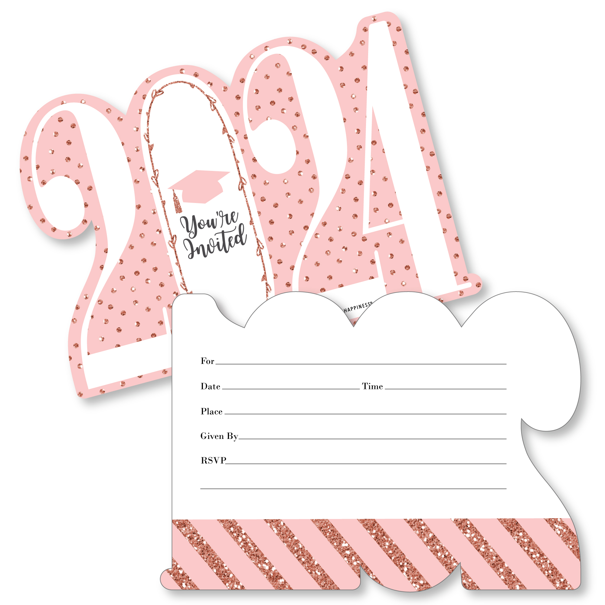 Big Dot of Happiness Rose Gold Grad Shaped FillIn Invitations 2024