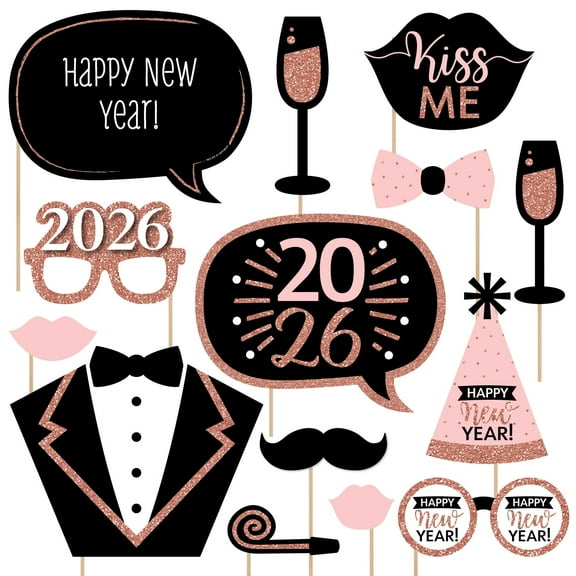 Big Dot of Happiness Rose Gold Happy New Year - 2026 New Year's Eve Party Photo Booth Props Kit - 20 Count