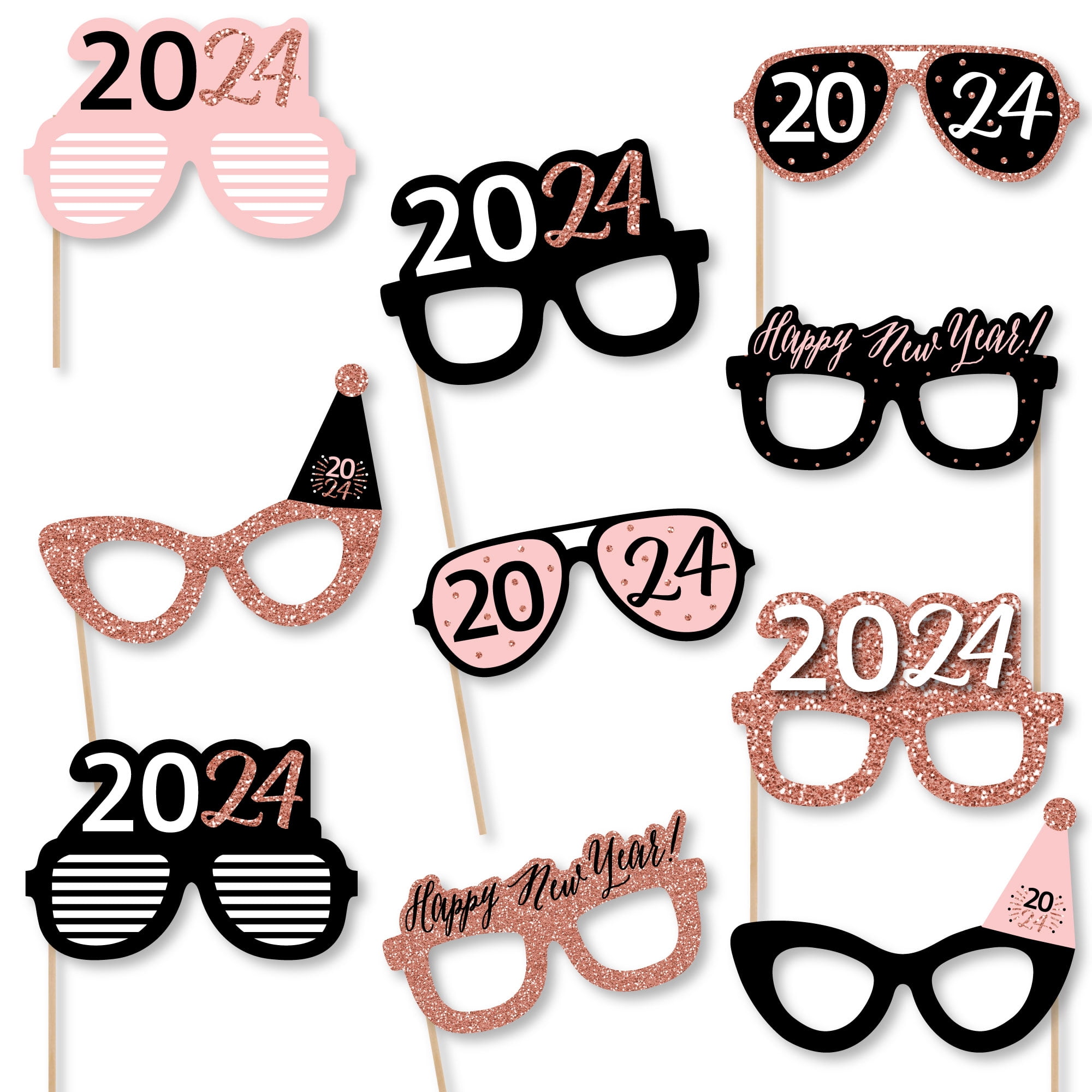 Big Dot of Happiness Rose Gold Happy New Year Glasses Paper Card