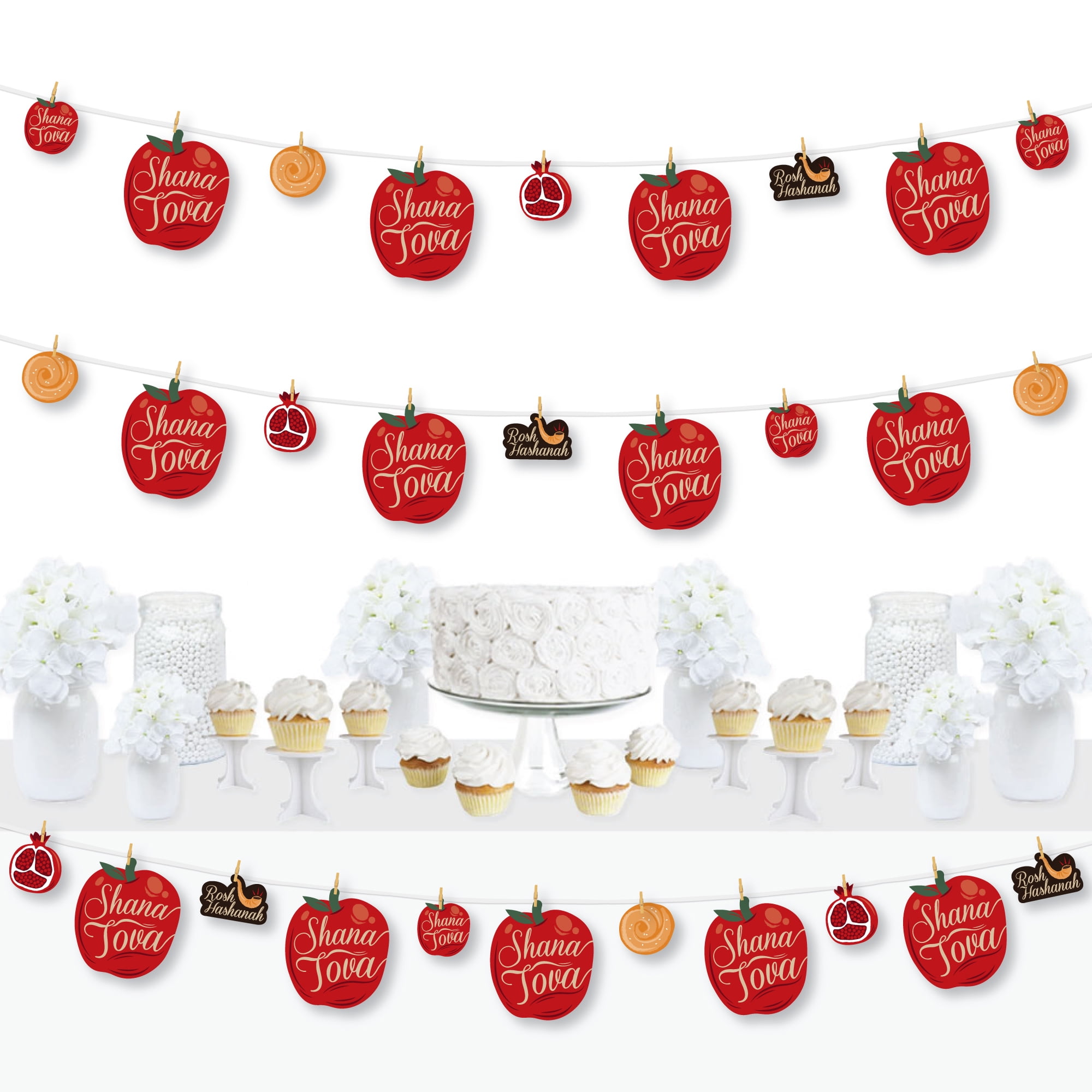 Big Dot of Happiness Rosh Hashanah - New Year Party DIY Decorations - Clothespin Garland Banner - 44 Pieces