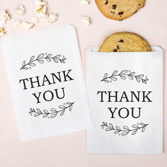 Big Dot of Happiness Rustic Leaves Thank You White Paper Treat Bags, Wedding or Birthday Individual Greaseproof Paper Sandwich Cookie Bags - 25 Count