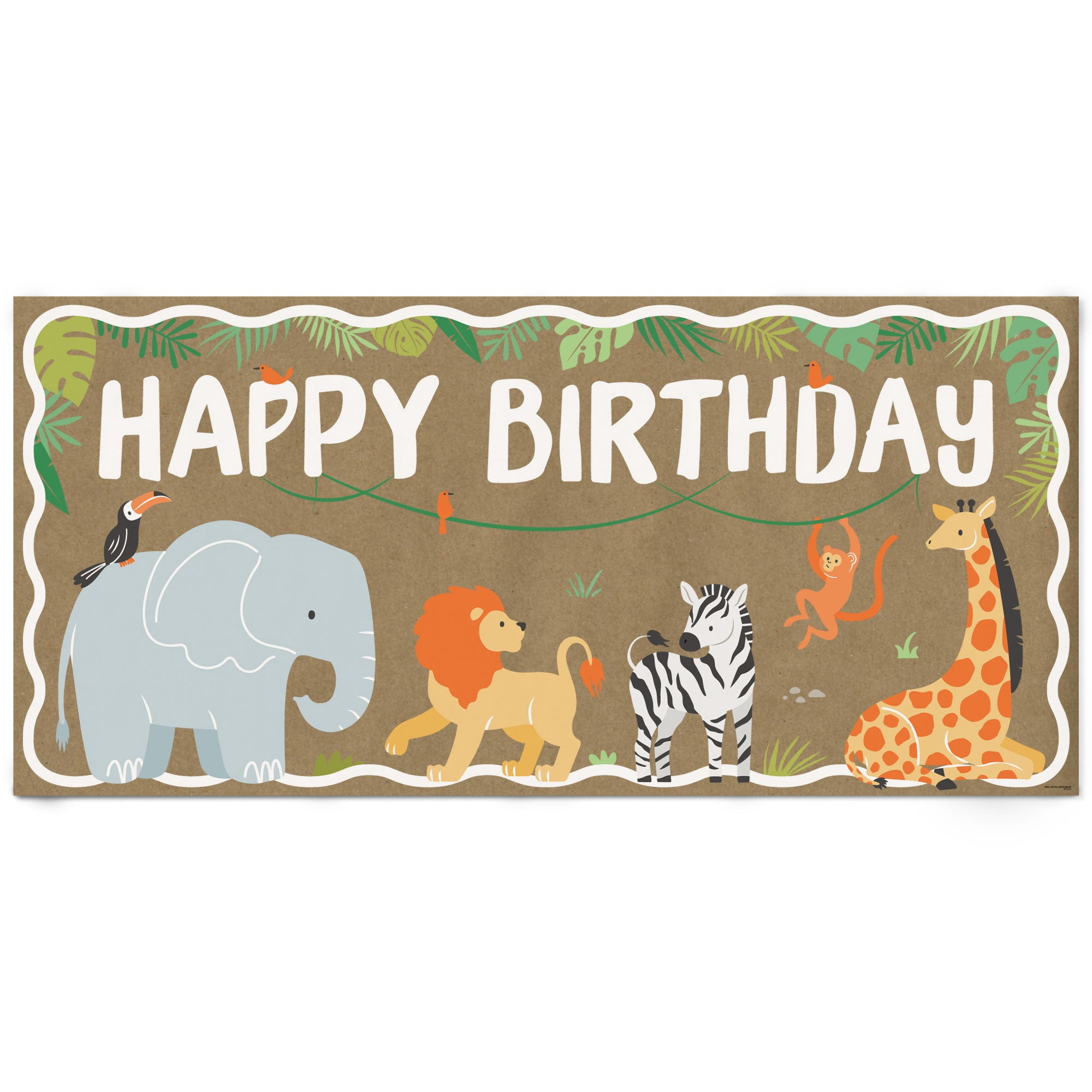 Big Dot of Happiness Safari Animals Kraft Paper Banner, Jungle Happy Birthday Party Banner, Printed Brown Paper Party Sign Decoration – 1 Count