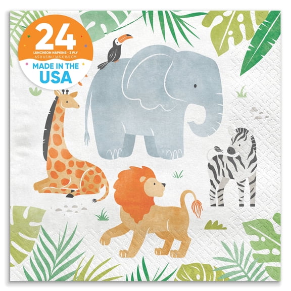 Big Dot of Happiness Safari Animals Napkins, Jungle Birthday Party or Baby Shower Decor, White 3-Ply Paper Luncheon Dinner Napkins - 24 Count